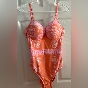 Lilly Pulitzer Palma One Piece Swimsuit Papaya Breezy Palm Size 12 NWT